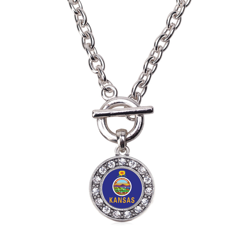 Silver Kansas Flag Circle Charm Toggle Necklace