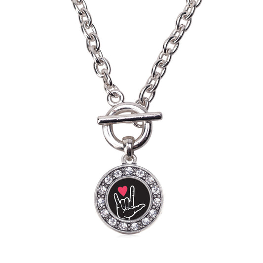 Silver I Love You Sign Language Interpreter Circle Charm Toggle Necklace