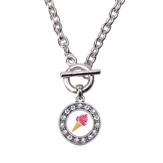 Silver Ice Cream Cone Lovers Circle Charm Toggle Necklace