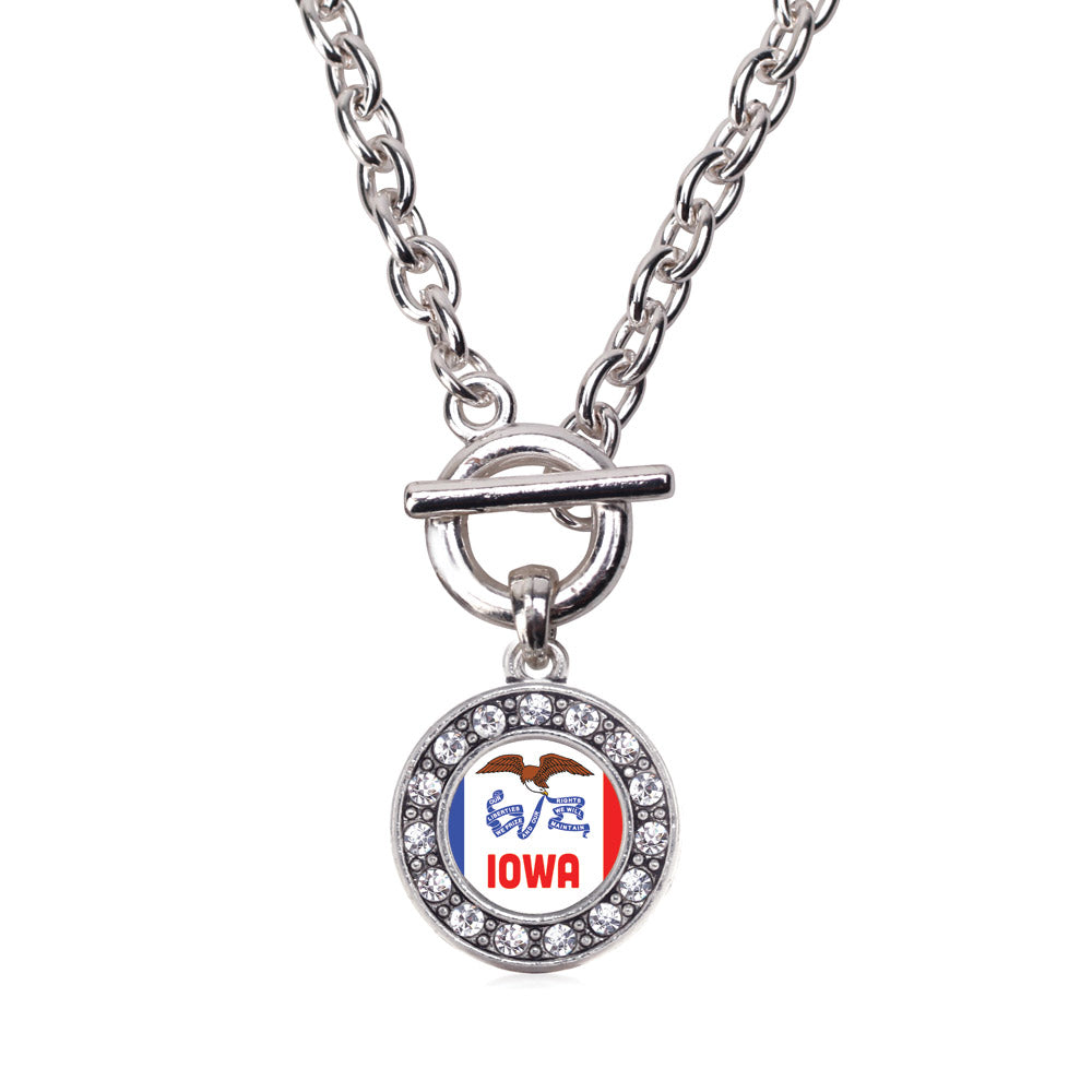 Silver Iowa Flag Circle Charm Toggle Necklace