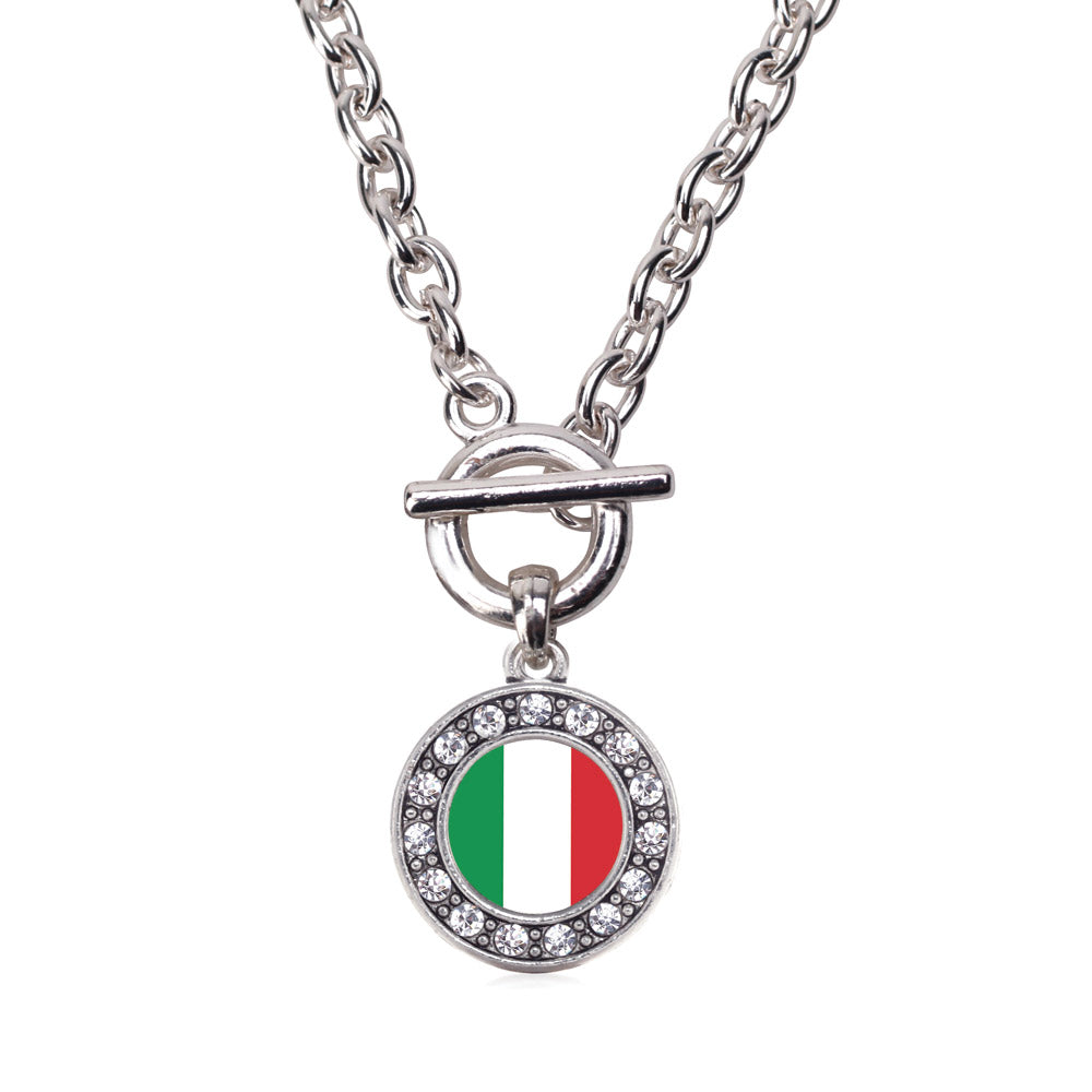 Silver Italian Flag Circle Charm Toggle Necklace