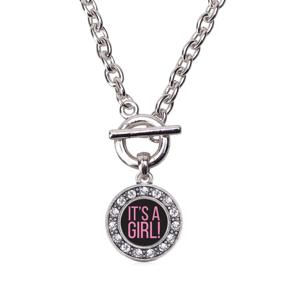 Silver It's A Girl Circle Charm Toggle Necklace