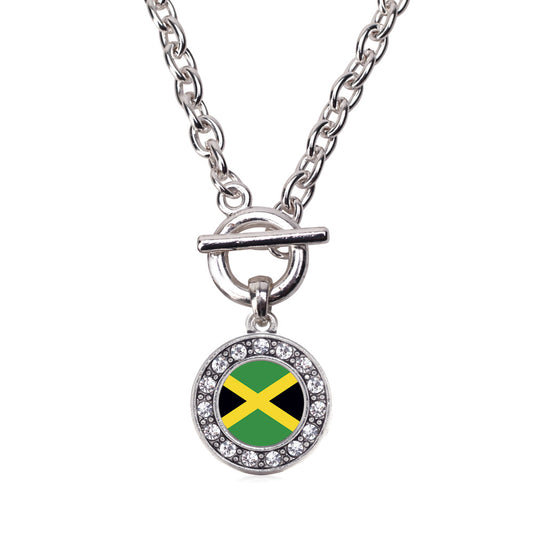 Silver Jamaican Flag Circle Charm Toggle Necklace