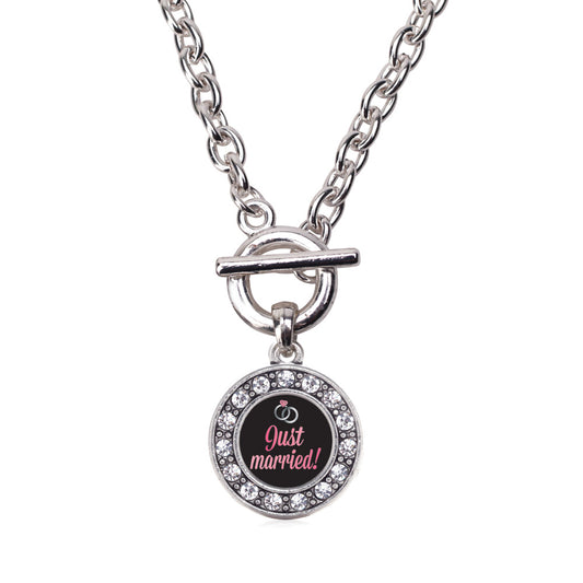 Silver Just Married Circle Charm Toggle Necklace