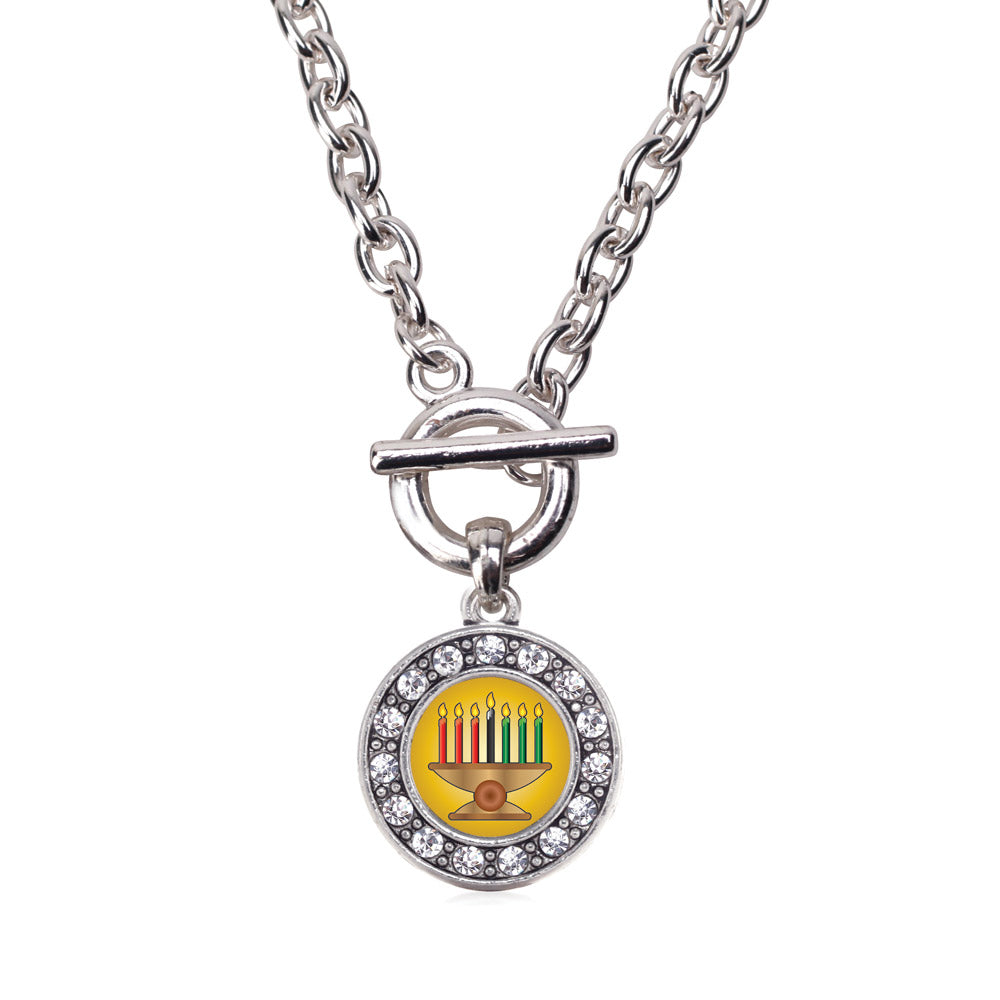 Silver Kwanzaa Circle Charm Toggle Necklace