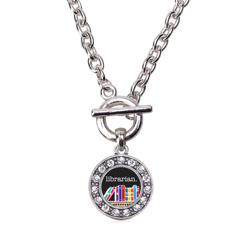 Silver Librarian Circle Charm Toggle Necklace