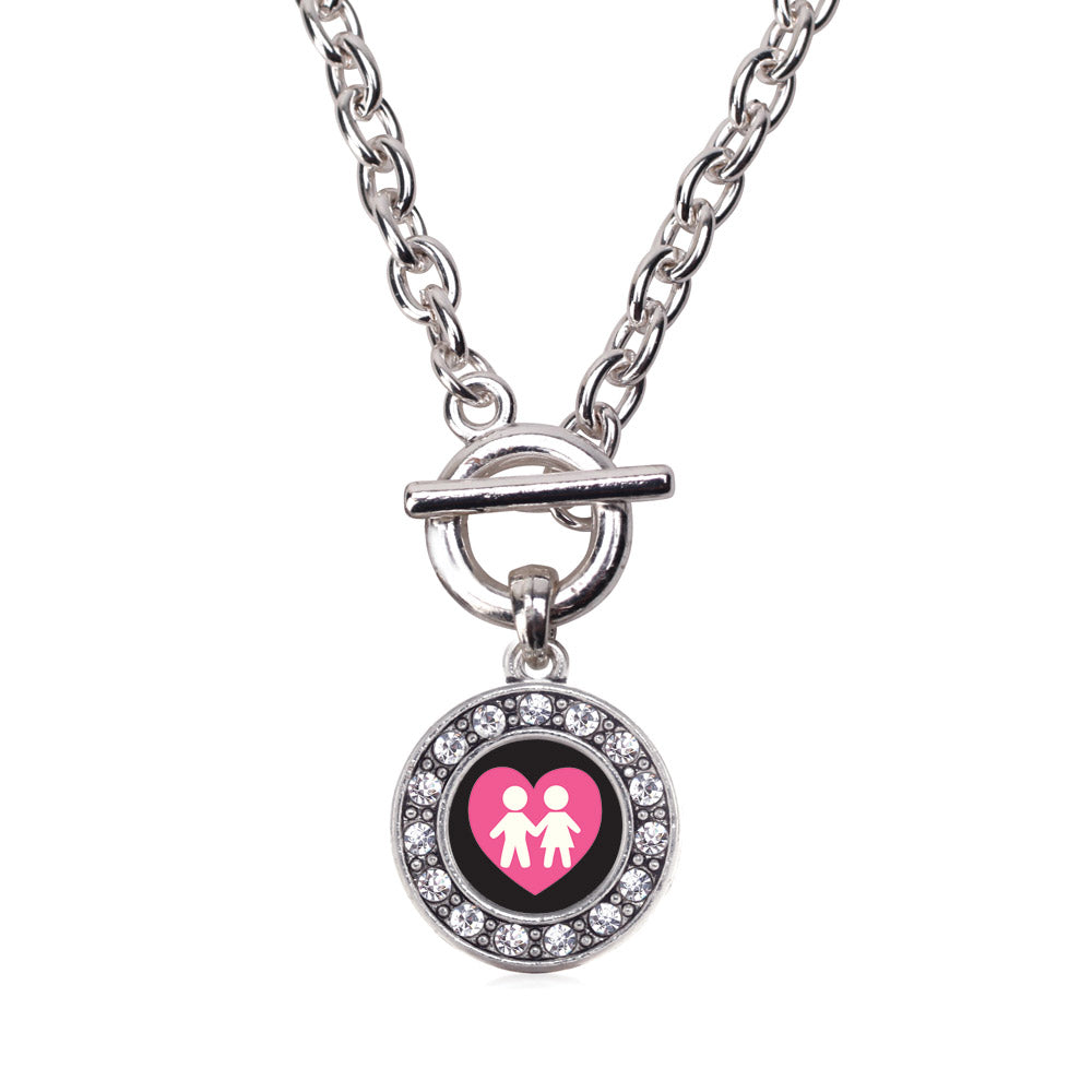 Silver Love My Kids Circle Charm Toggle Necklace
