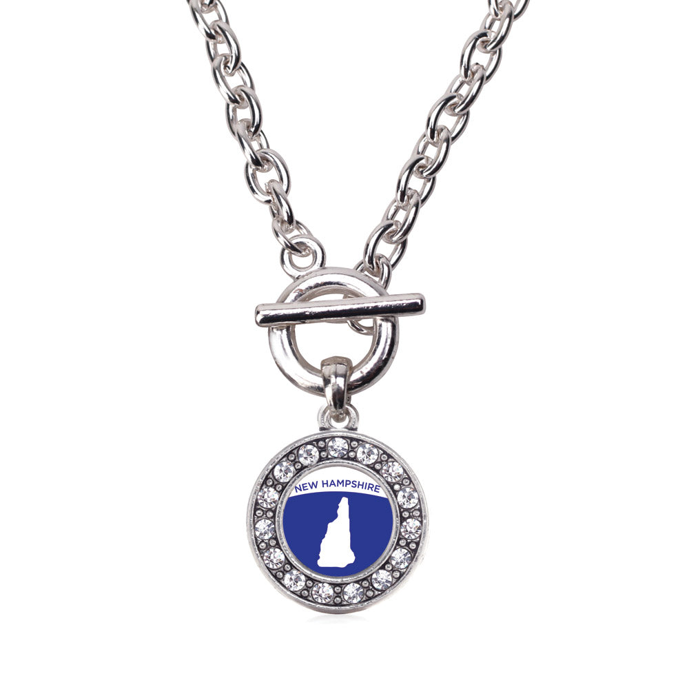 Silver New Hampshire Outline Circle Charm Toggle Necklace