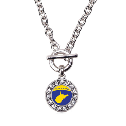Silver West VIrginia Outline Circle Charm Toggle Necklace