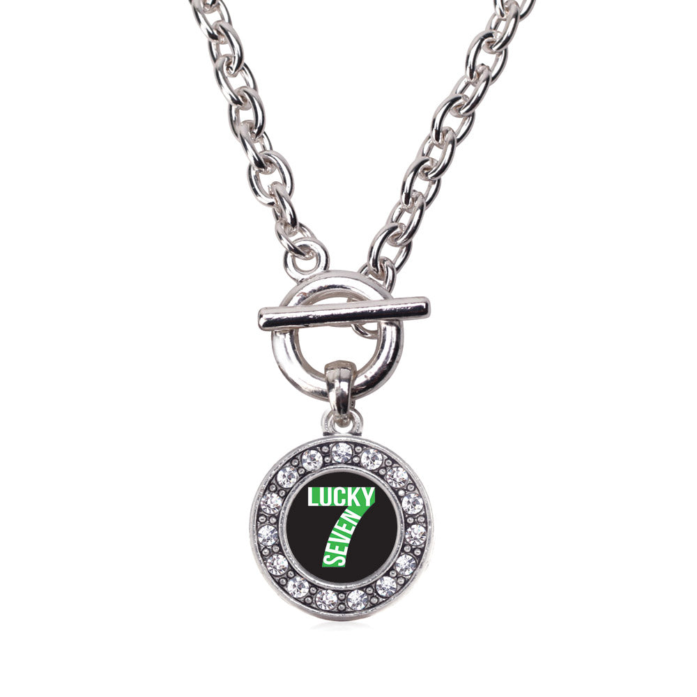 Silver Lucky Seven Circle Charm Toggle Necklace