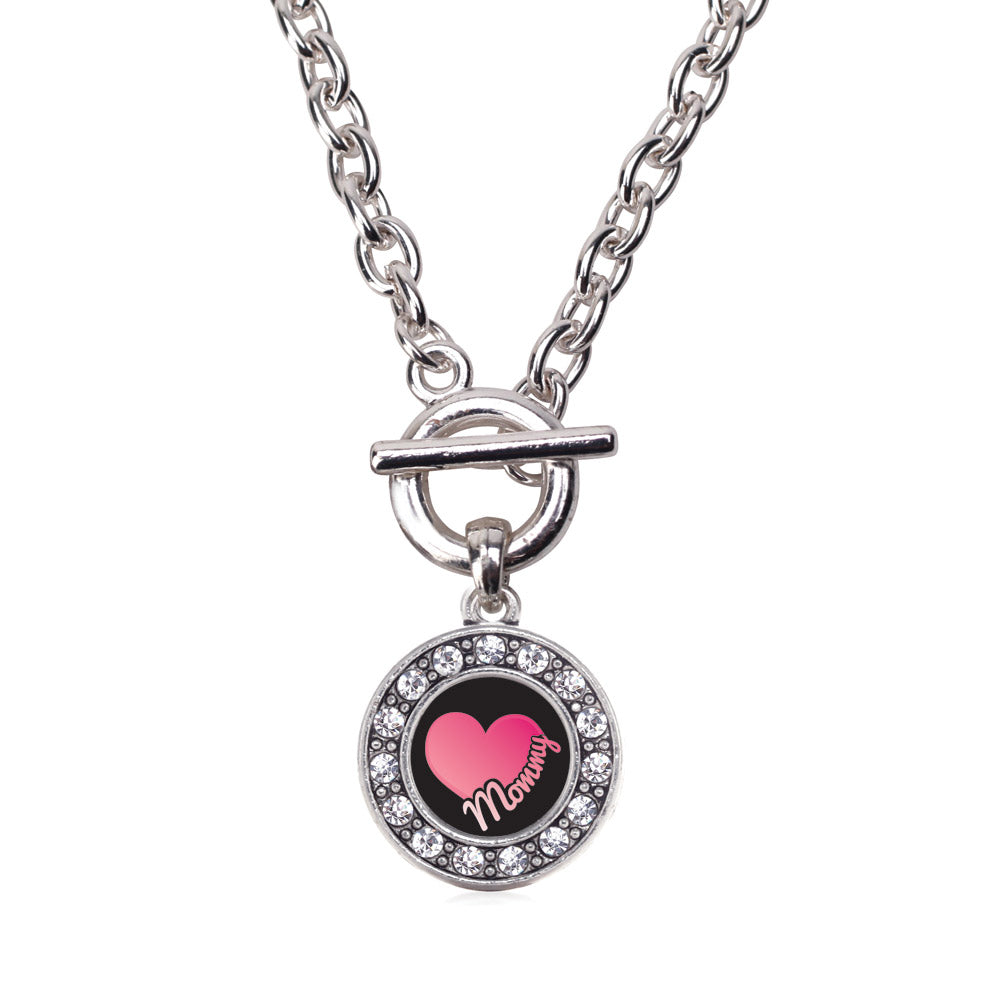 Silver Mommy Circle Charm Toggle Necklace
