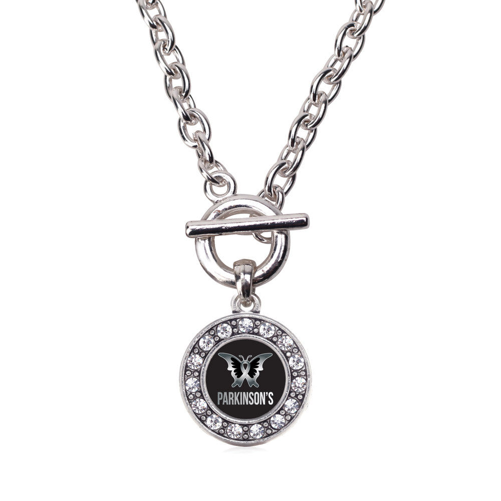 Silver Parkinson's Disease Support Circle Charm Toggle Necklace