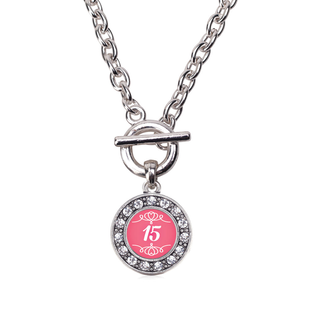 Silver Quinceanera Circle Charm Toggle Necklace
