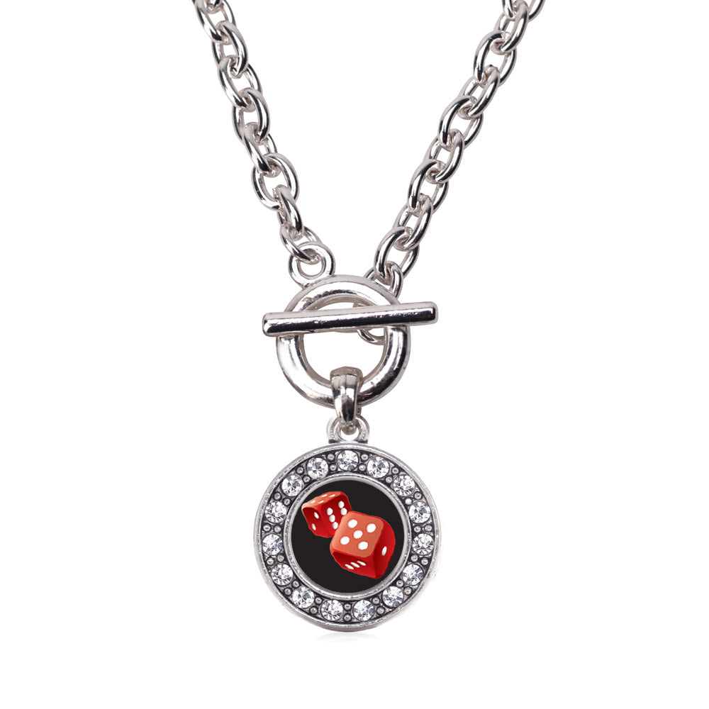 Silver Roll The Dice Circle Charm Toggle Necklace