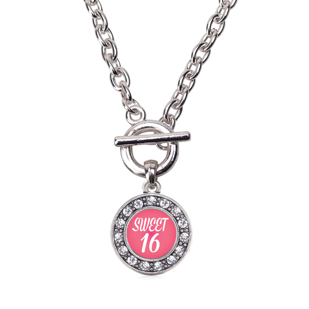 Silver Sweet Sixteen Circle Charm Toggle Necklace