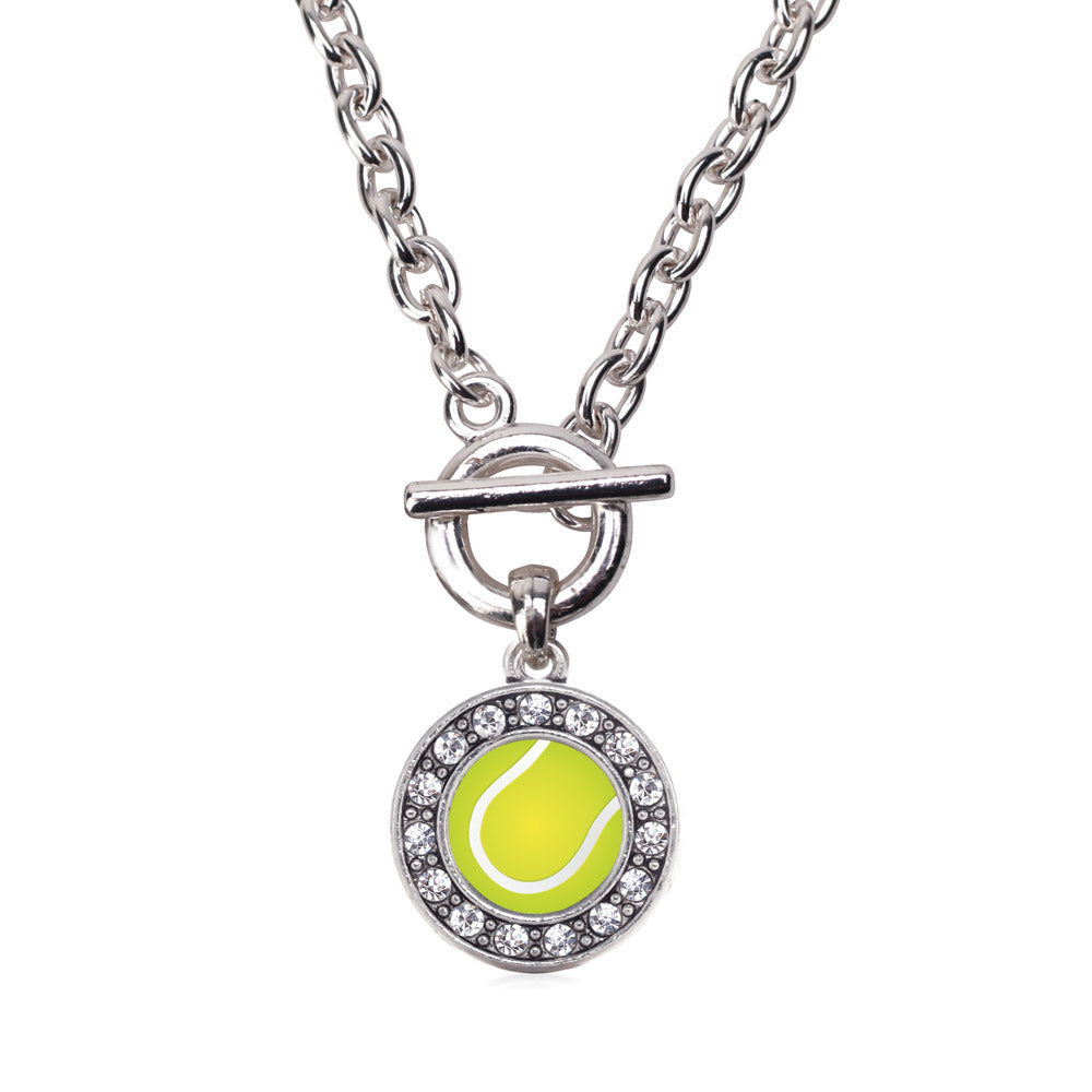 Silver Tennis Circle Charm Toggle Necklace