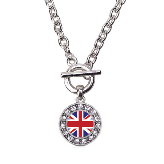 Silver UK Flag Circle Charm Toggle Necklace