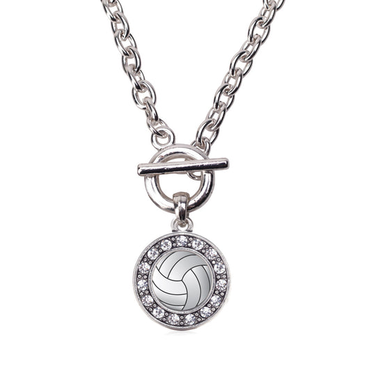 Silver Volleyball Circle Charm Toggle Necklace