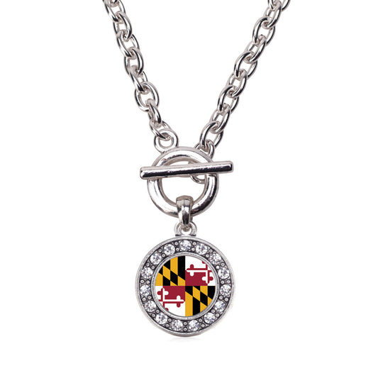 Silver Maryland Flag Circle Charm Toggle Necklace