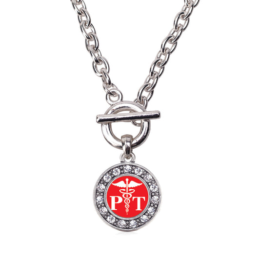 Silver Physical Therapist Circle Charm Toggle Necklace