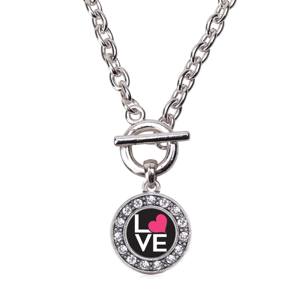 Silver Love Heart Circle Charm Toggle Necklace