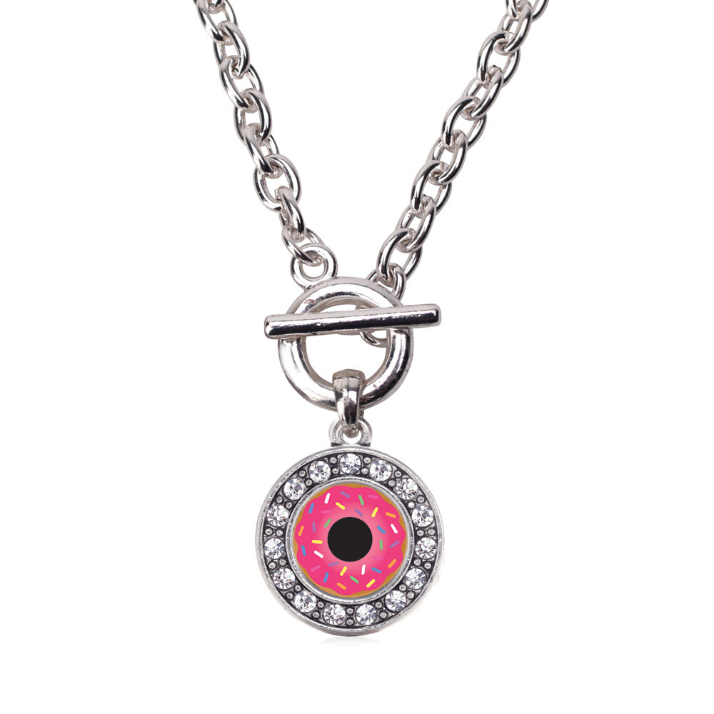 Silver Sprinkled Donut Circle Charm Toggle Necklace