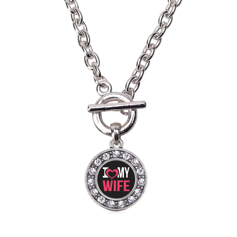 Silver I Love My Wife Circle Charm Toggle Necklace