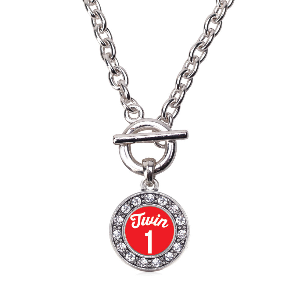 Silver Twin One Circle Charm Toggle Necklace