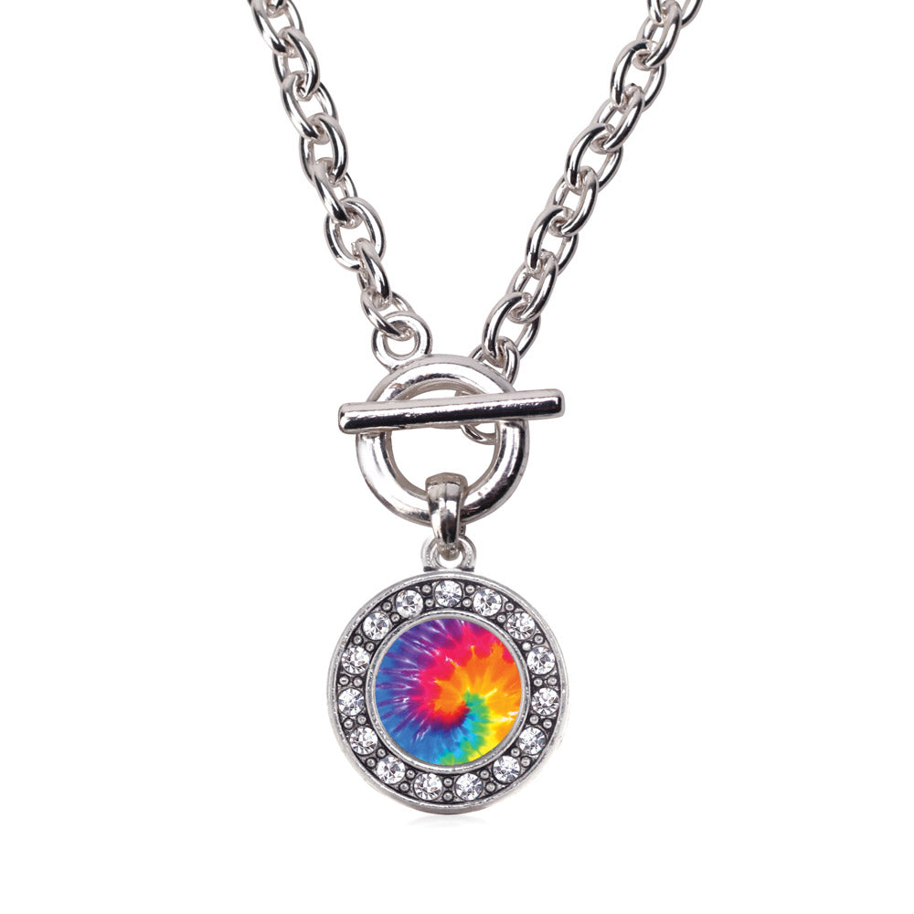 Silver Tie Dye Circle Charm Toggle Necklace
