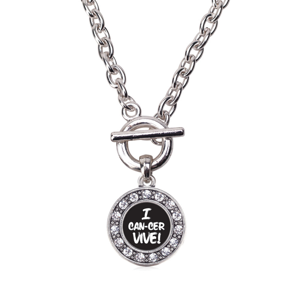 Silver I Can-Cer-Vive Circle Charm Toggle Necklace