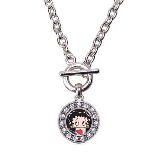 Silver Betty Boop Circle Charm Toggle Necklace