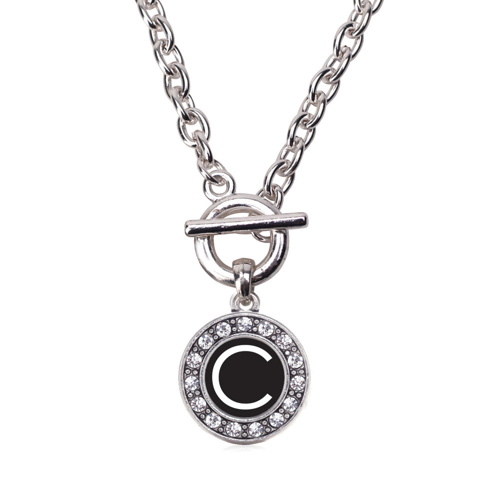 Silver My Initials - Letter C Circle Charm Toggle Necklace
