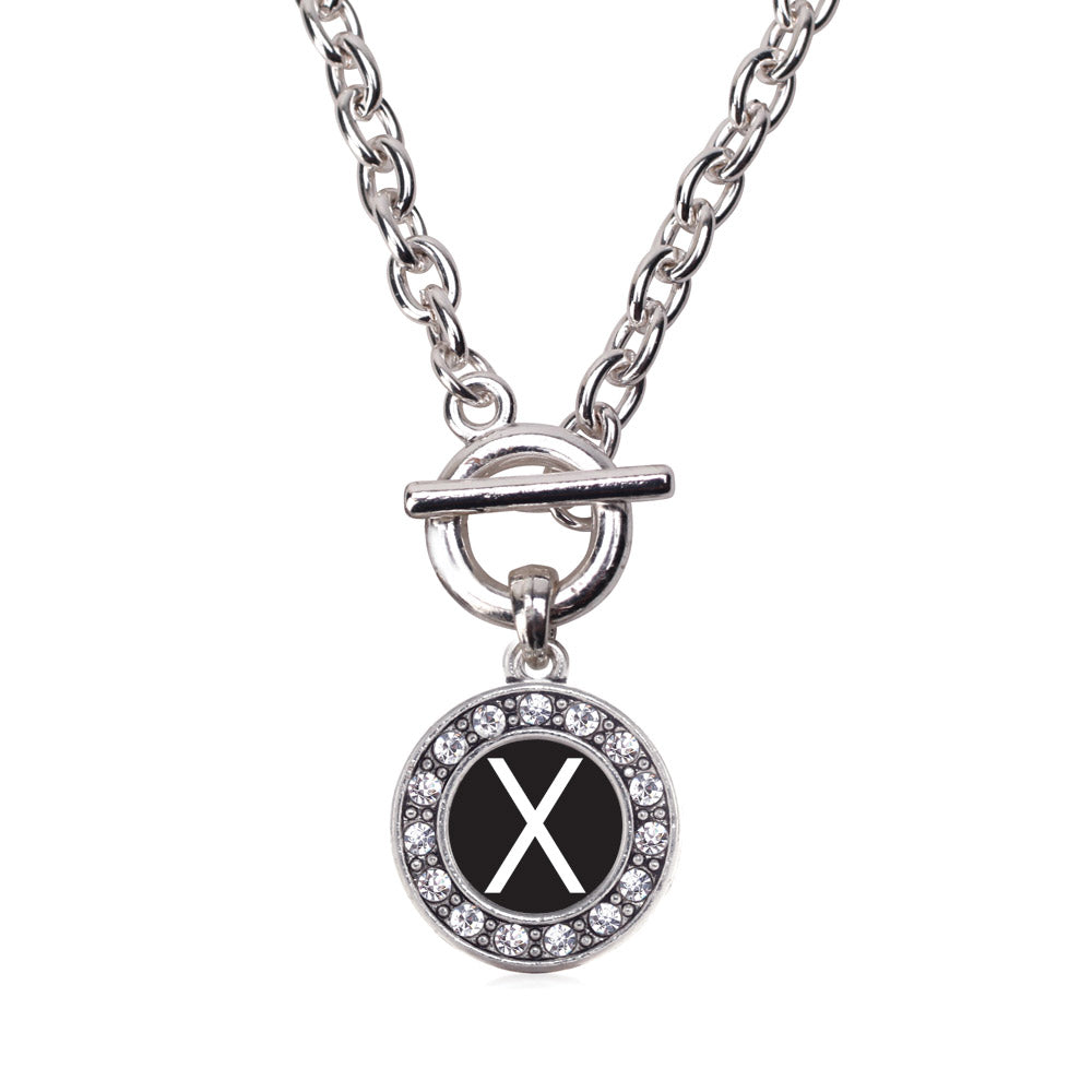 Silver My Initials - Letter X Circle Charm Toggle Necklace