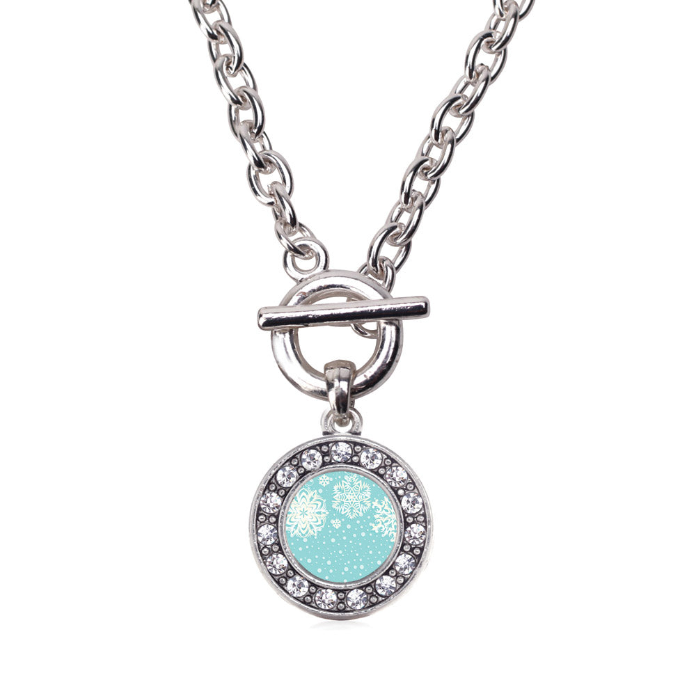 Silver Falling Snowflakes Circle Charm Toggle Necklace