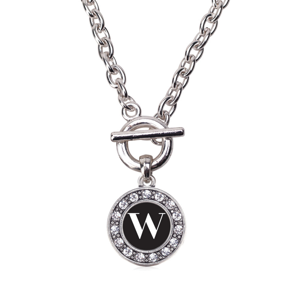 Silver My Vintage Initials - Letter W Circle Charm Toggle Necklace