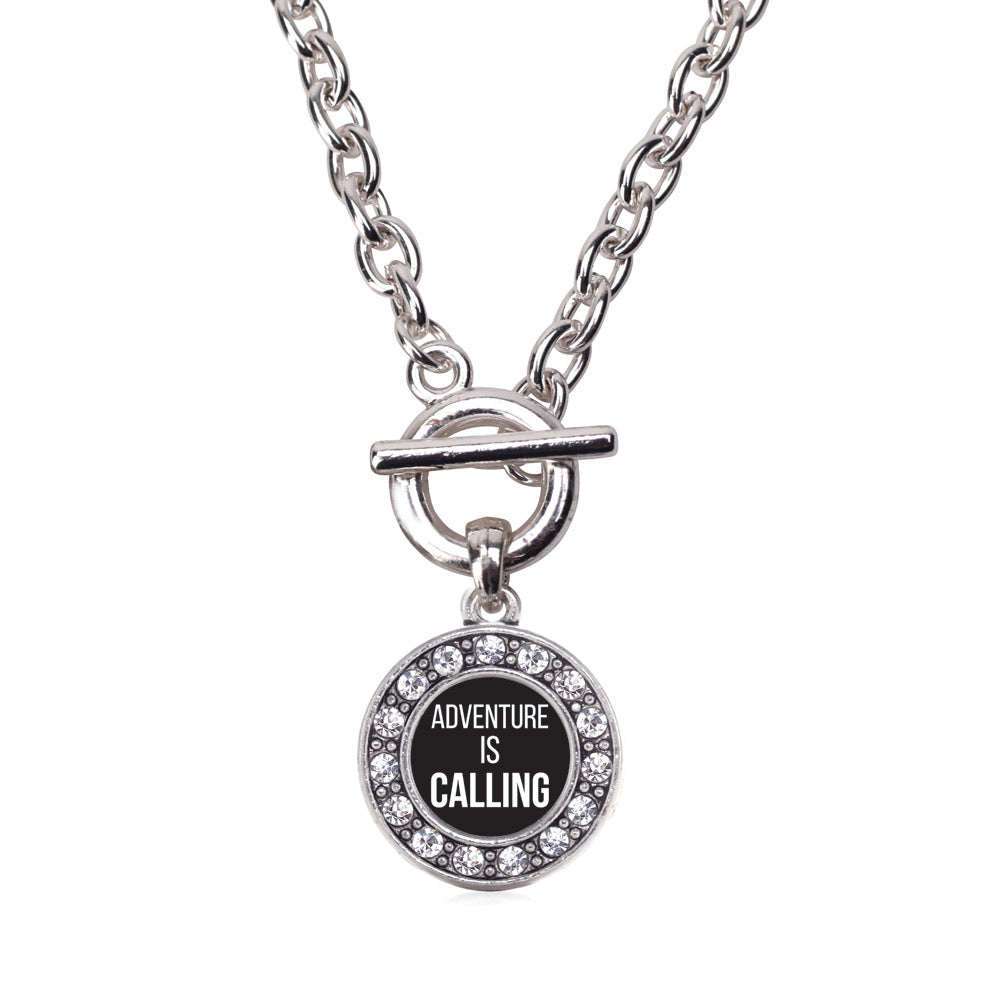 Silver Adventure Is Calling Circle Charm Toggle Necklace