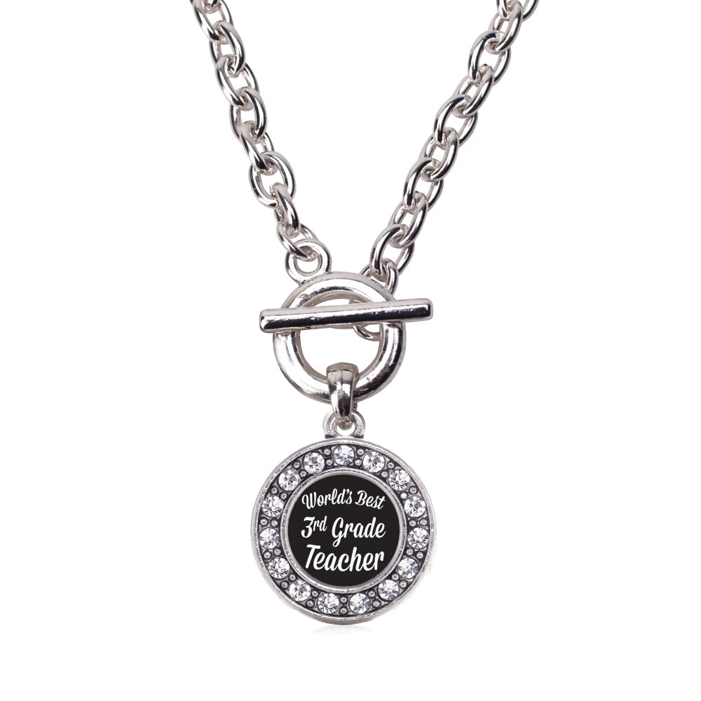 Silver World's Best 3rd Grade Teacher Circle Charm Toggle Necklace