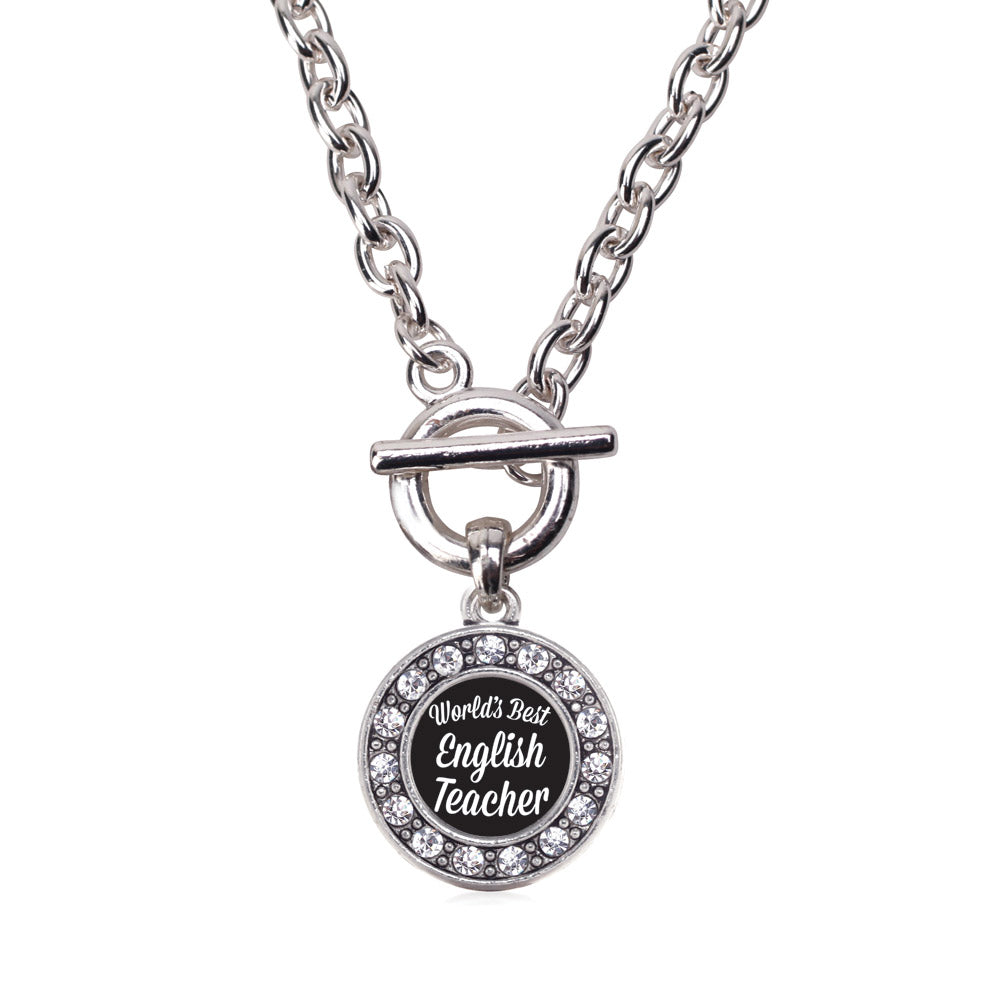 Silver World's Best English Teacher Circle Charm Toggle Necklace