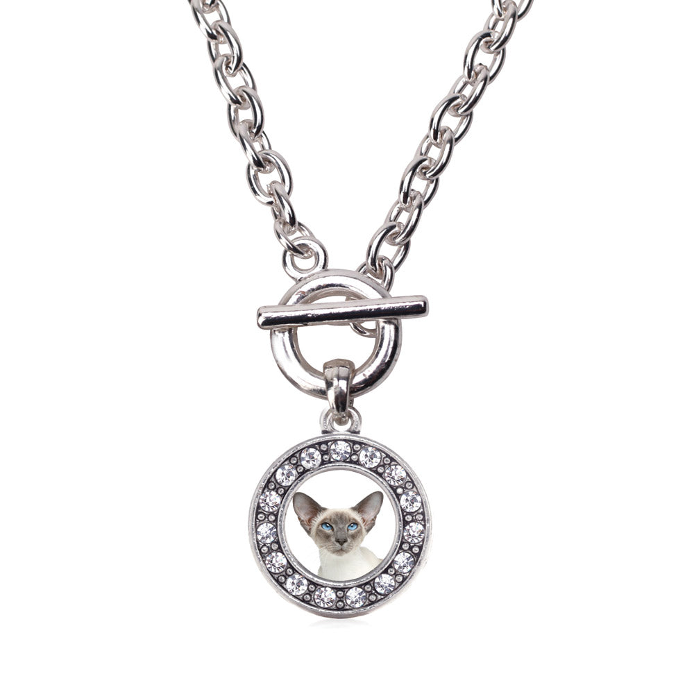 Silver Oriental Cat Circle Charm Toggle Necklace
