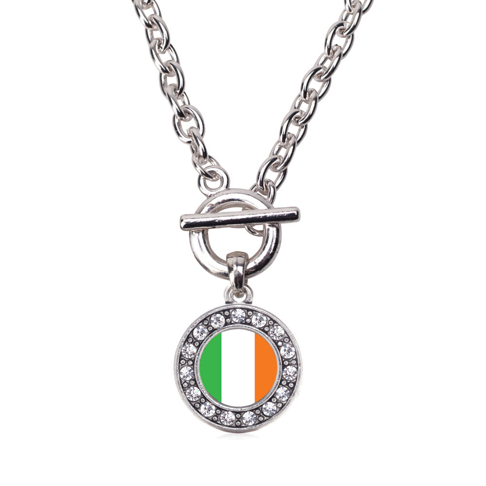 Silver Ireland Flag Circle Charm Toggle Necklace