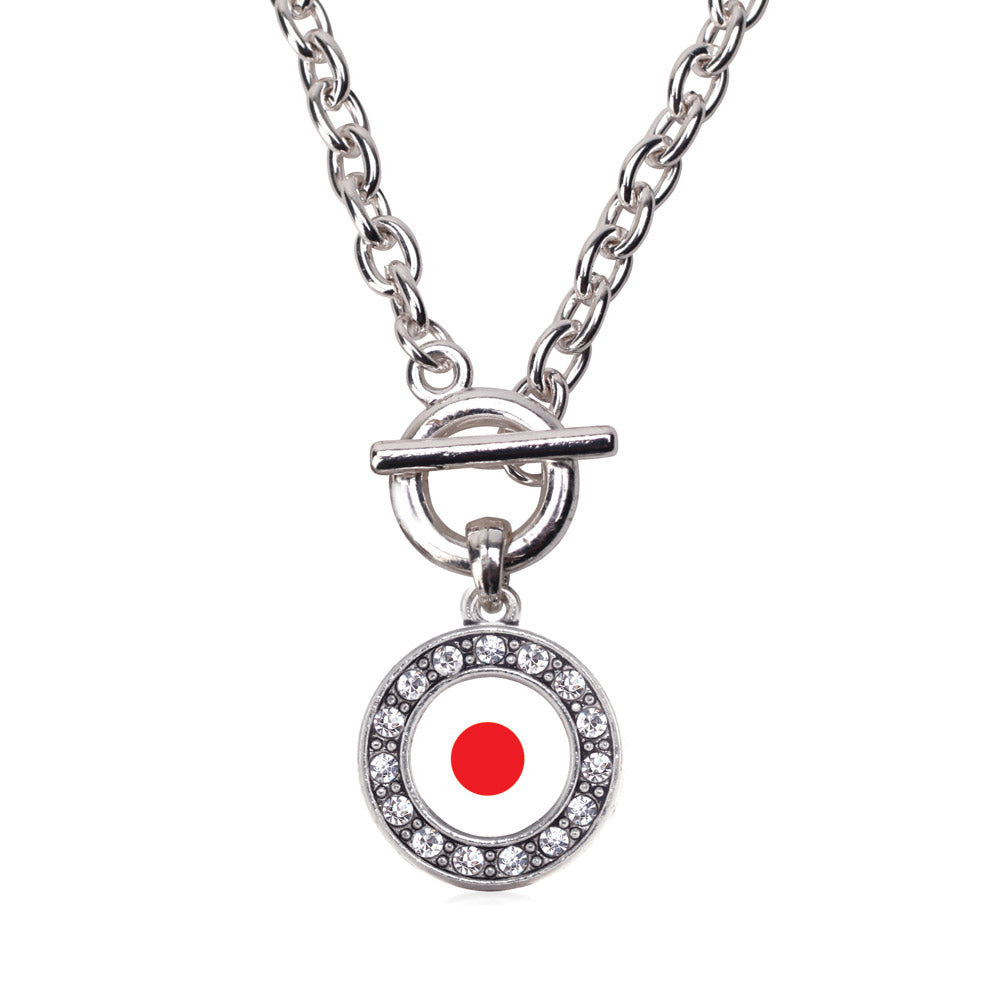 Silver Japan Flag Circle Charm Toggle Necklace