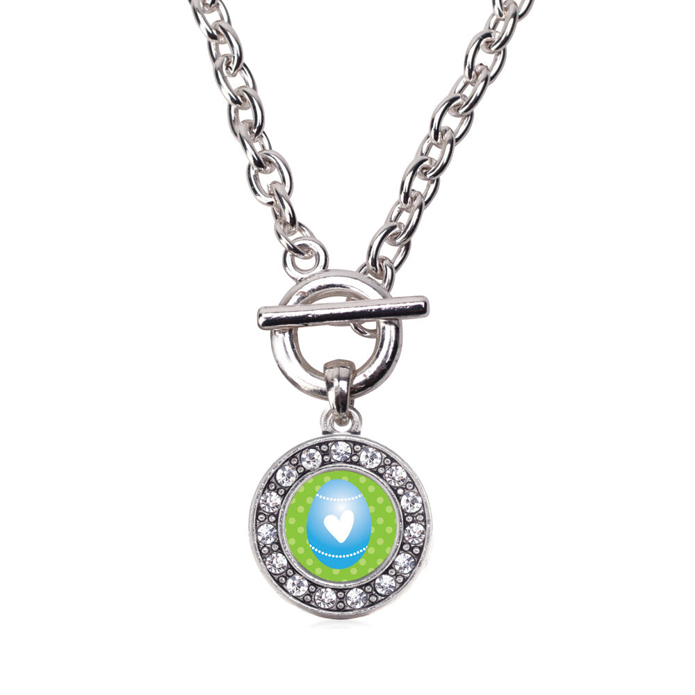 Silver Blue Easter Egg Circle Charm Toggle Necklace