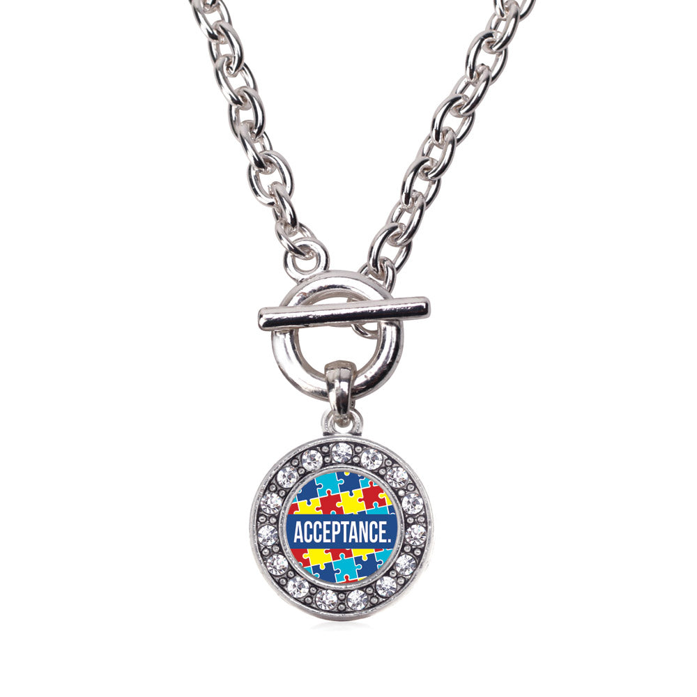 Silver Autism Acceptance Circle Charm Toggle Necklace