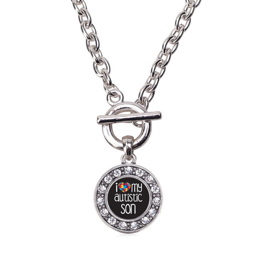 Silver I Love My Autistic Son Circle Charm Toggle Necklace