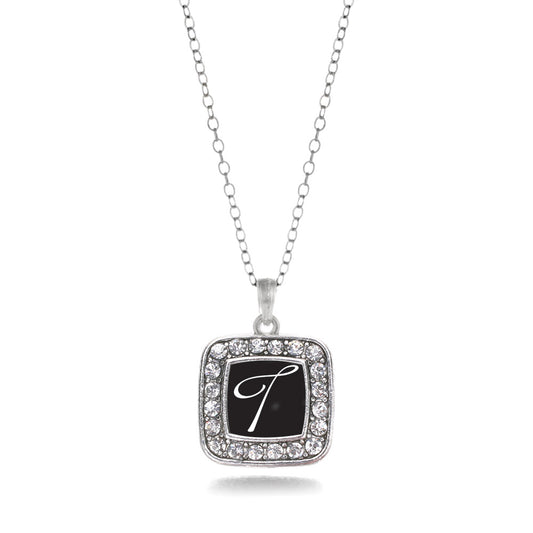 Silver My Script Initials - Letter T Square Charm Classic Necklace