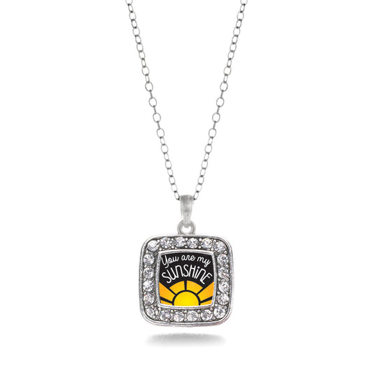 Silver You Are My Sunshine Square Charm Classic Necklace