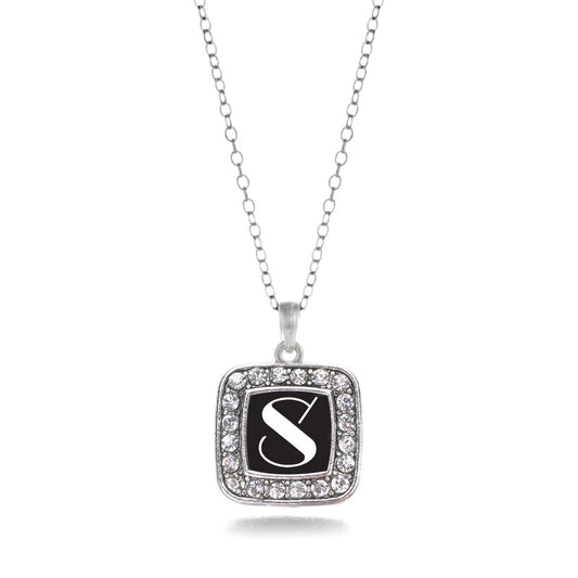 Silver My Vintage Initials - Letter S Square Charm Classic Necklace