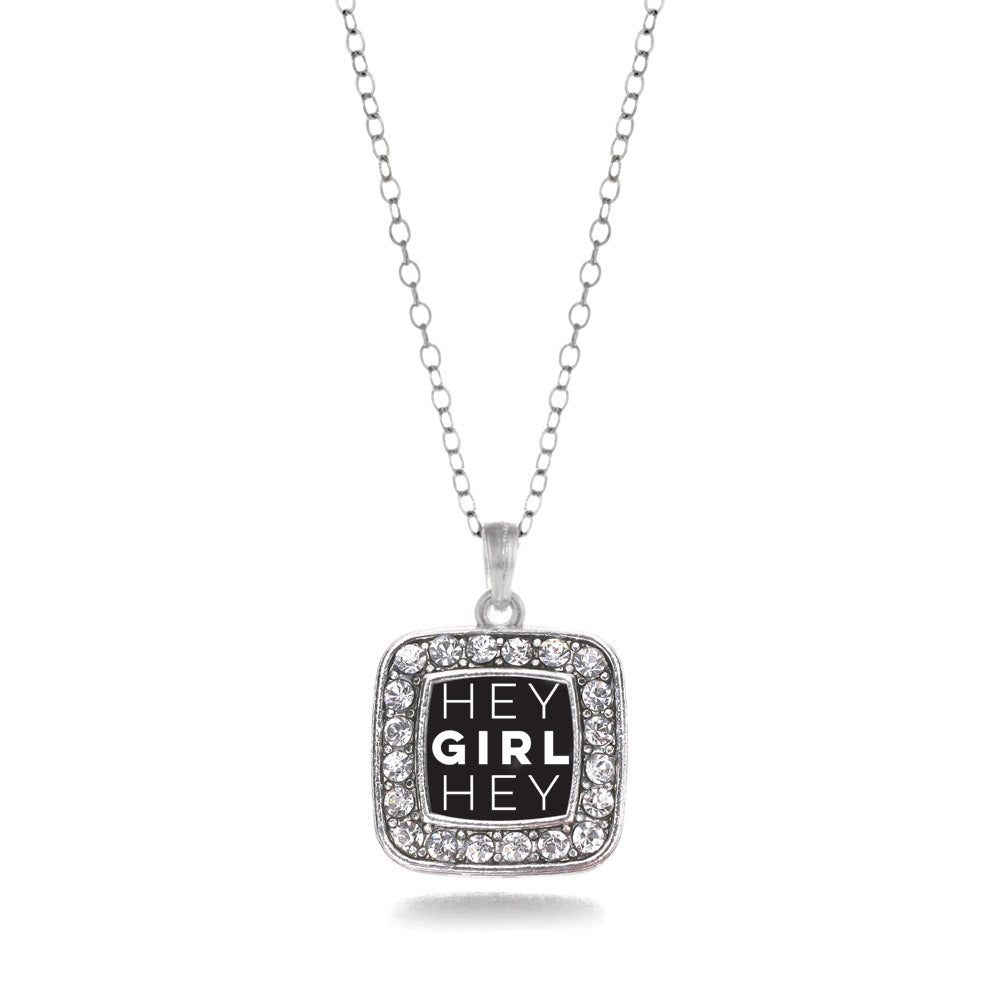 Silver Hey Girl Hey Square Charm Classic Necklace