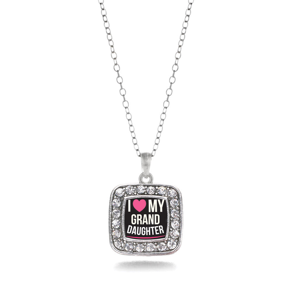 Silver I Love my Granddaughter Square Charm Classic Necklace