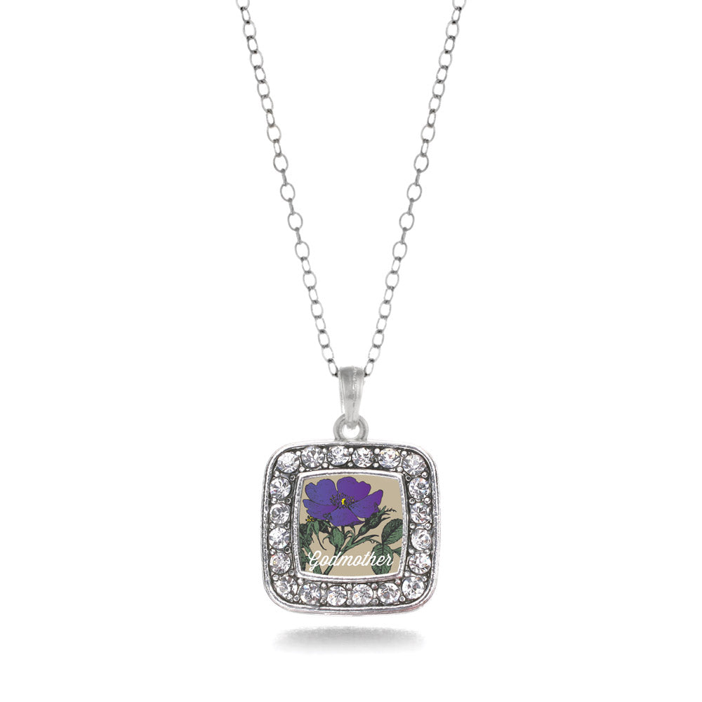 Silver God Mother Violet Square Charm Classic Necklace